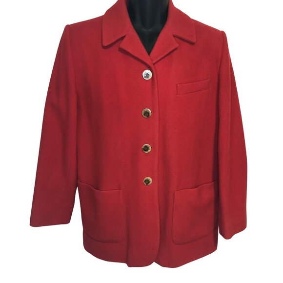 Vintage Harve Benard Red Wool Blend Womens Blazer Coat With Button Details - Picture 1 of 8